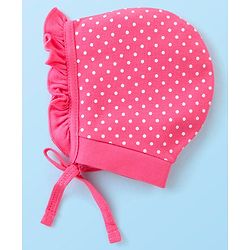 Babyhug 100% Cotton Caps Printed Pack of 2 Pink & White - Diameter 16 cm