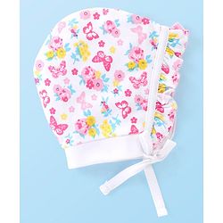 Babyhug 100% Cotton Caps Printed Pack of 2 Pink & White - Diameter 16 cm
