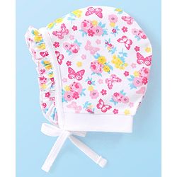 Babyhug 100% Cotton Caps Printed Pack of 2 Pink & White - Diameter 16 cm