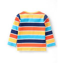 Babyhug 100% Cotton Knit Full Sleeves T-Shirt Striped - Blue Yellow & Red