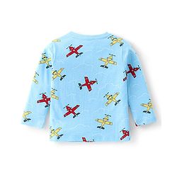 Babyhug Cotton Knit Full Sleeves T-Shirt with Airplane Print - Blue