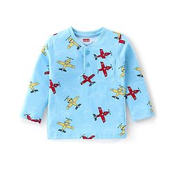 Babyhug Cotton Knit Full Sleeves T-Shirt with Airplane Print - Blue
