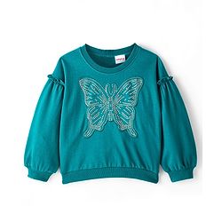 Babyhug Full Sleeves Top with Butterfly Applique with Studs & Lounge Pant - Ocean Green
