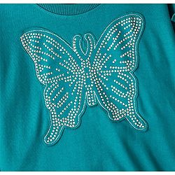 Babyhug Full Sleeves Top with Butterfly Applique with Studs & Lounge Pant - Ocean Green