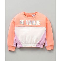 Babyhug 100% Cotton Terry Knit Full Sleeves Top and Lounge Pant Set Be Unique Print - Orange & Lilac