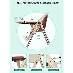 Babyhug Multifunctional Portable High Chair with 5 Level Height Adjustment -Beige| Compact Fold| Removable Wheels with Lock| Removable Double Food Tray| Cushion Seat