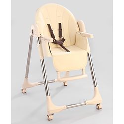 Babyhug Multifunctional Portable High Chair with 5 Level Height Adjustment -Beige| Compact Fold| Removable Wheels with Lock| Removable Double Food Tray| Cushion Seat
