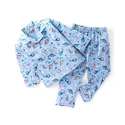 Babyhug Cotton Knit Full Sleeves Night Suit With Teddy Print - Blue