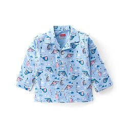 Babyhug Cotton Knit Full Sleeves Night Suit With Teddy Print - Blue