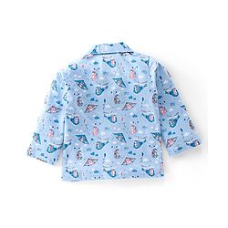 Babyhug Cotton Knit Full Sleeves Night Suit With Teddy Print - Blue
