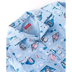 Babyhug Cotton Knit Full Sleeves Night Suit With Teddy Print - Blue