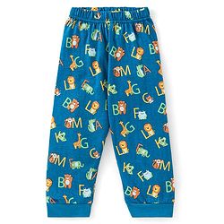 Babyhug Cotton Knit Full Sleeves Night Suit With Text Print - Blue
