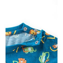 Babyhug Cotton Knit Full Sleeves Night Suit With Text Print - Blue