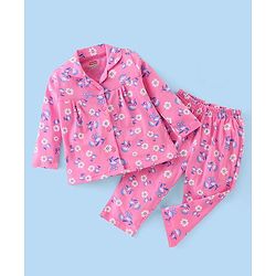 Babyhug Cotton Knit Full Sleeves Floral Printed Night Suit - Pink
