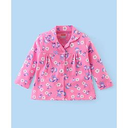 Babyhug Cotton Knit Full Sleeves Floral Printed Night Suit - Pink