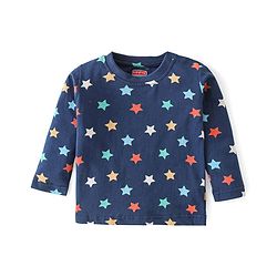 Babyhug Cotton Knit Full Sleeves Night Suit With Star Print - Navy Blue
