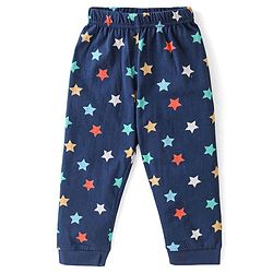 Babyhug Cotton Knit Full Sleeves Night Suit With Star Print - Navy Blue