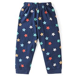 Babyhug Cotton Knit Full Sleeves Night Suit With Star Print - Navy Blue