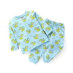 Babyhug Cotton Knit Full Sleeves Dragon Printed Night Suit - Blue