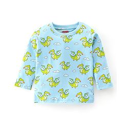 Babyhug Cotton Knit Full Sleeves Dragon Printed Night Suit - Blue