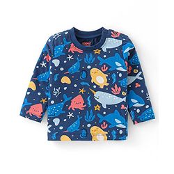 Babyhug Cotton Knit Full Sleeves Night Suit With Marine Life Print - Navy Blue