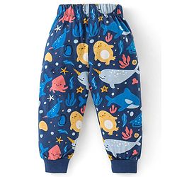 Babyhug Cotton Knit Full Sleeves Night Suit With Marine Life Print - Navy Blue