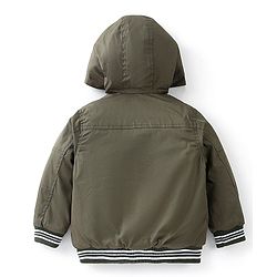 Babyhug Full Sleeves Solid Colored Hooded Bomber Jacket with Pockets - Olive