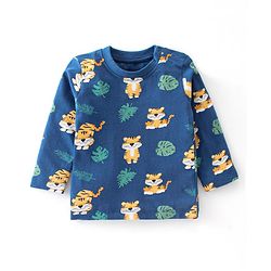Babyhug Cotton Knit Full Sleeves Night Suit With Tiger Print - Navy Blue