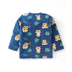 Babyhug Cotton Knit Full Sleeves Night Suit With Tiger Print - Navy Blue