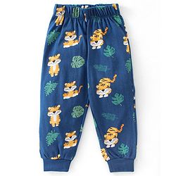 Babyhug Cotton Knit Full Sleeves Night Suit With Tiger Print - Navy Blue