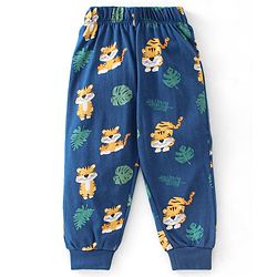 Babyhug Cotton Knit Full Sleeves Night Suit With Tiger Print - Navy Blue