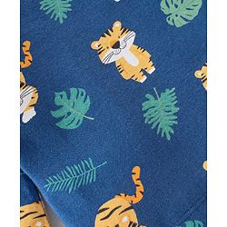Babyhug Cotton Knit Full Sleeves Night Suit With Tiger Print - Navy Blue