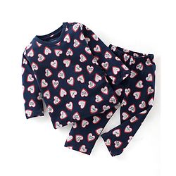 Babyhug Cotton Single Jersey Knit Full Sleeves Night Suit Heart Print - Navy Blue