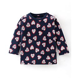 Babyhug Cotton Single Jersey Knit Full Sleeves Night Suit Heart Print - Navy Blue