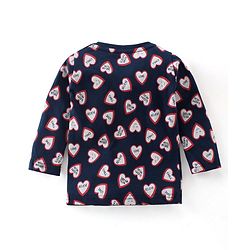 Babyhug Cotton Single Jersey Knit Full Sleeves Night Suit Heart Print - Navy Blue