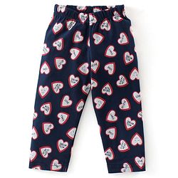 Babyhug Cotton Single Jersey Knit Full Sleeves Night Suit Heart Print - Navy Blue