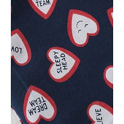 Babyhug Cotton Single Jersey Knit Full Sleeves Night Suit Heart Print - Navy Blue