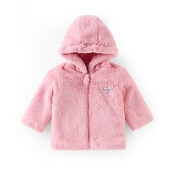 Babyhug Cotton Knit Full Sleeves Hooded Jacket With Sequine Detailing - Pink