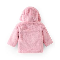 Babyhug Cotton Knit Full Sleeves Hooded Jacket With Sequine Detailing - Pink