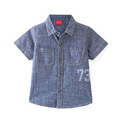 Babyhug Half Sleeves Denim Regular Collar Two Pocket Shirt - Blue
