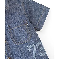 Babyhug Half Sleeves Denim Regular Collar Two Pocket Shirt - Blue
