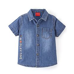 Babyhug Denim Woven Half Sleeves Shirt Sports Print - Blue