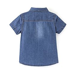 Babyhug Denim Woven Half Sleeves Shirt Sports Print - Blue