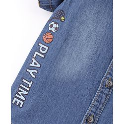 Babyhug Denim Woven Half Sleeves Shirt Sports Print - Blue