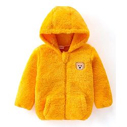 Babyhug Full Sleeves Hoodie with Bear Patch - Mustard