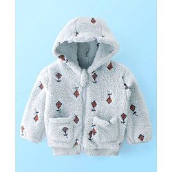 Babyhug Woven Full Sleeves Hooded  Jacket Kite Design  - Light Blue