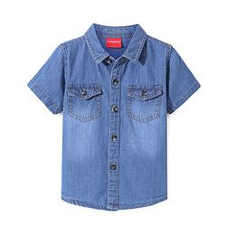 Babyhug Cotton Woven Half Sleeves Two Pockets Solid Denim Shirt - Blue