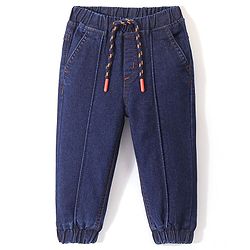 Babyhug Full Length Stretchable Solid Color Denim Jogger Dark Blue (Drawstring Colour May Vary)
