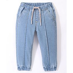 Babyhug Full Length Stretchable Solid Color Denim Jogger Light Blue (Drawstring Colour May Vary)