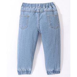 Babyhug Full Length Stretchable Solid Color Denim Jogger Light Blue (Drawstring Colour May Vary)